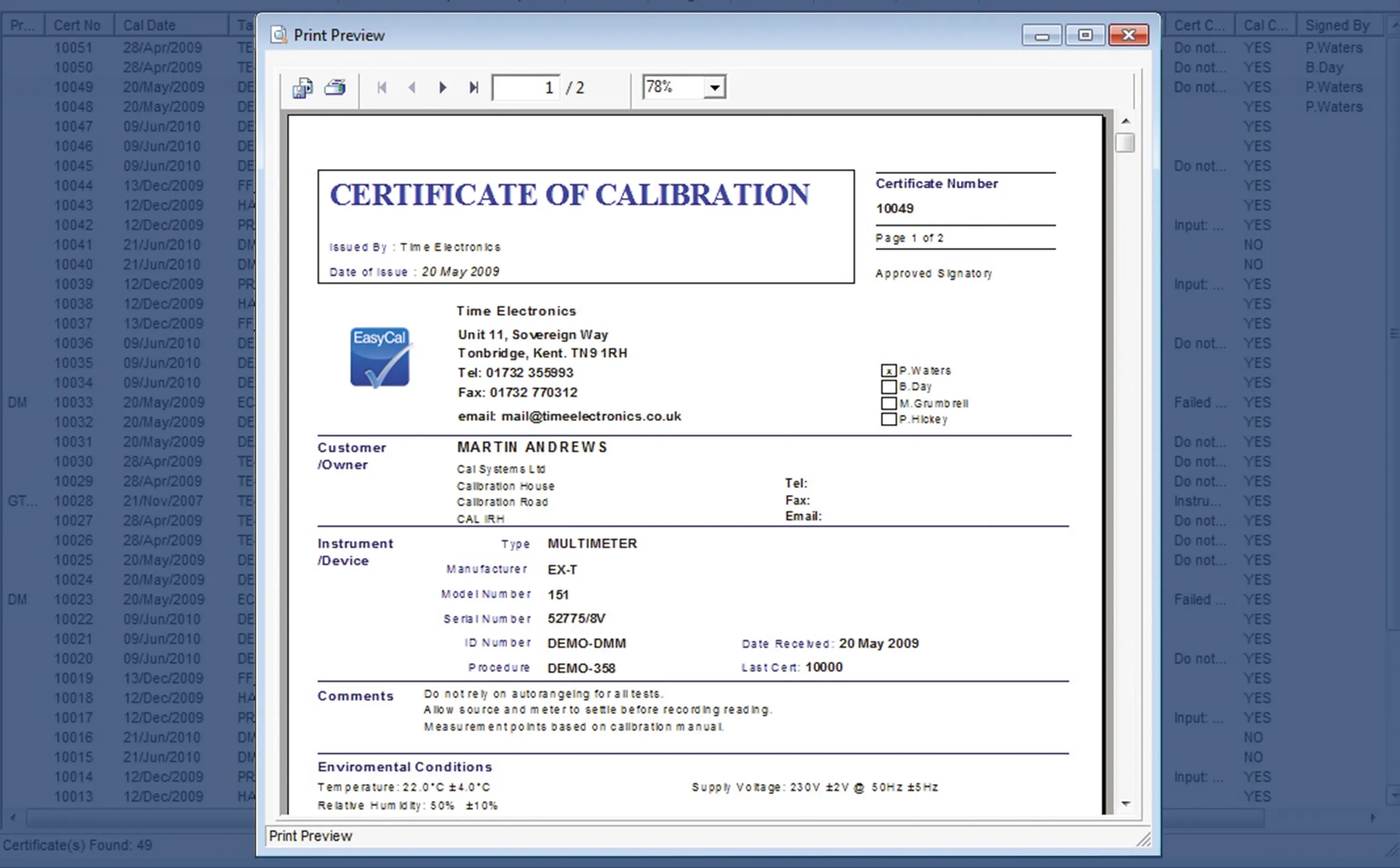 Calibration Certificate Templates