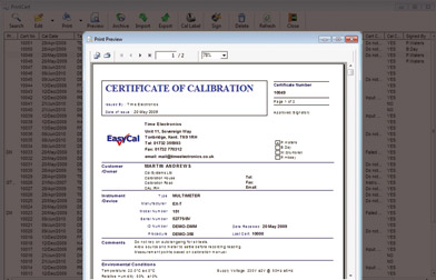 Calibration Certificates in PDF or for print